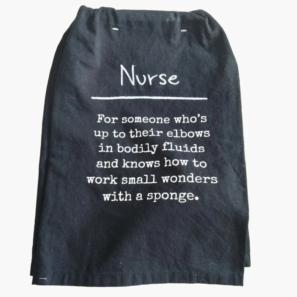 Nurse Dish Towel Primitives by Kathy Black White Kitchen Body FLuids Humor